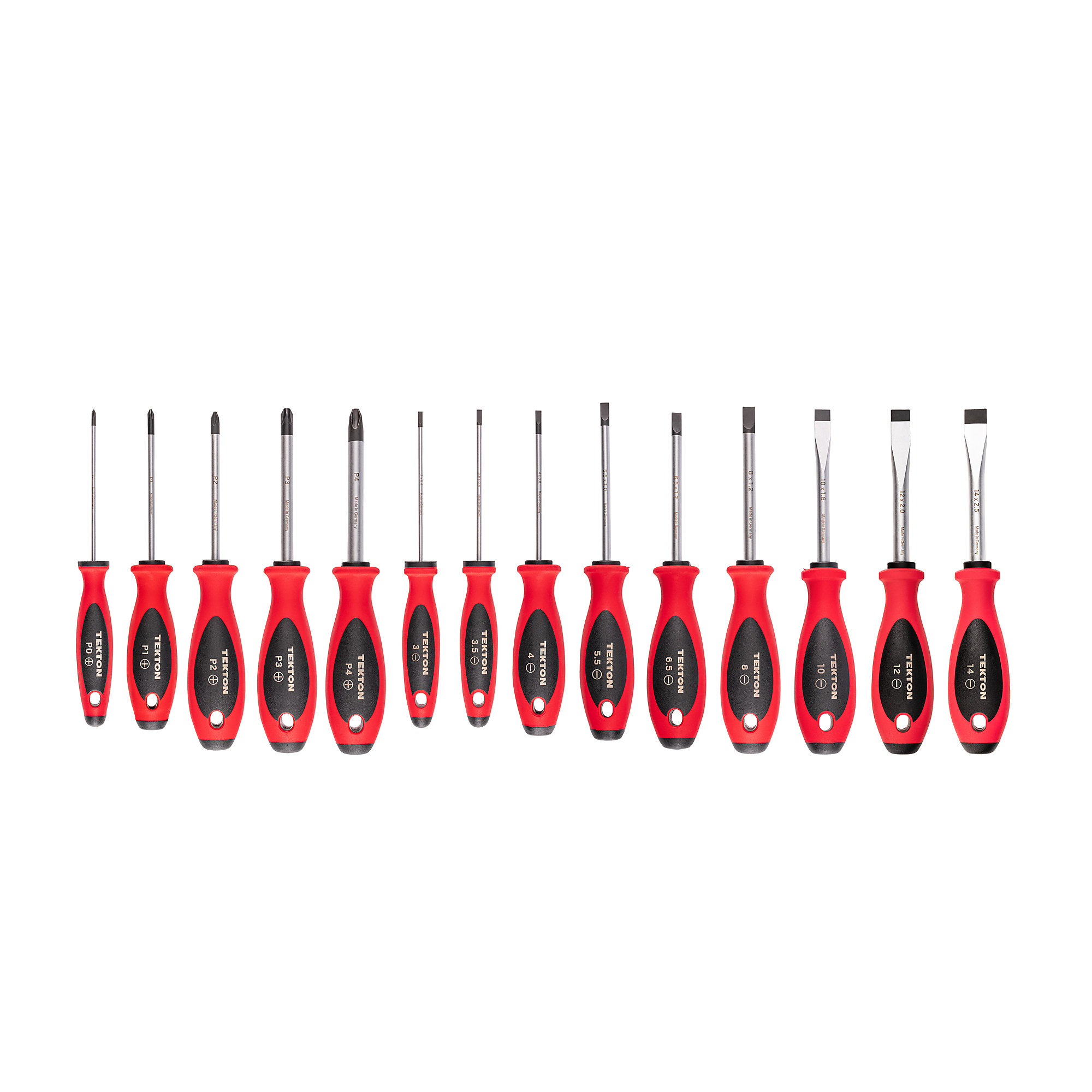 TEKTON Phillips and Slotted Screwdriver Set - 4 Inch Shanks, 14-Piece (#0 - #4, 3 - 14 mm) | DWZ90007